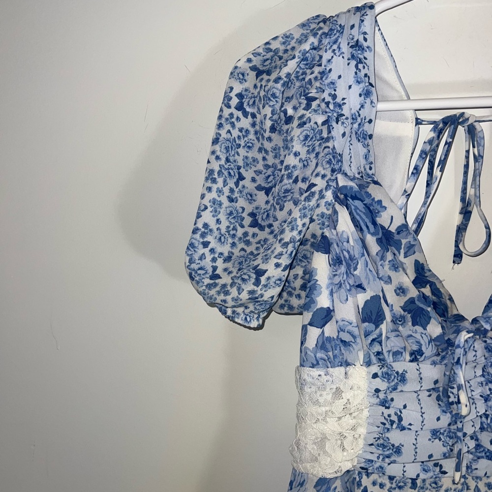 Altar'd state Aderny Floral Mini Dress Floral Blue and White Dress small - Picture 9 of 16